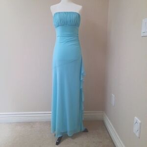 Aqua Long Dress Size Medium Sleeveless by Le Chateau Made in Canada See Photos